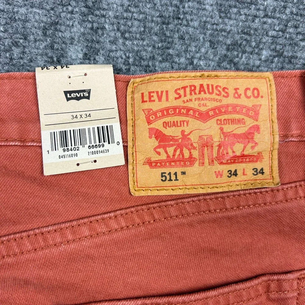 Levis 511 Slim Jeans Mens 36x34 Etruscan Red (Orange) Stretch Twill Pants